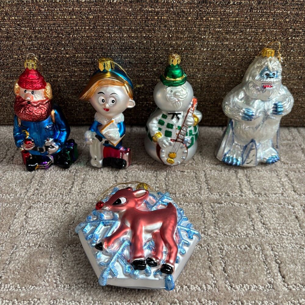 Rudolph Island of Misfit Toys VTG Glass Christmas Ornaments Set of 5 *READ*
